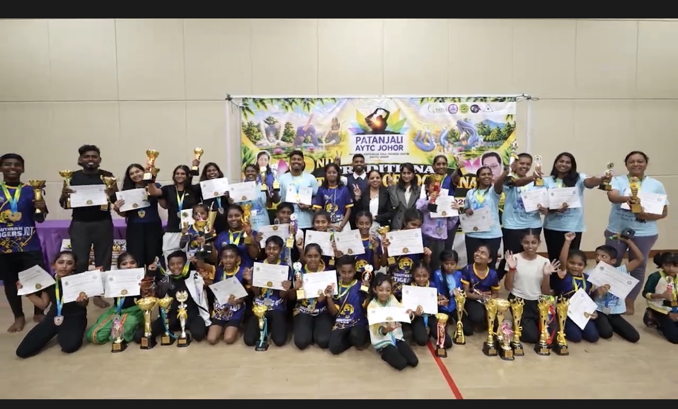PAYTC Johor Yogasana champions with medals, trophies and certificates